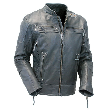 Gray Vented Warrior King Leather Motorcycle Jacket