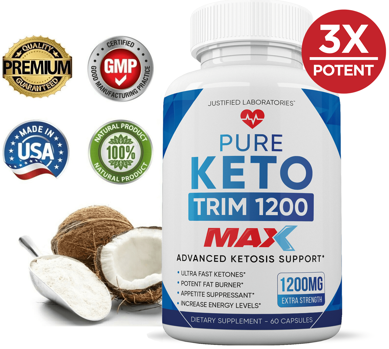 Pure Keto Trim 800 Max 1200MG Keto Diet Pills BHB Salts Advanced Ketogenic Supplement Exogenous