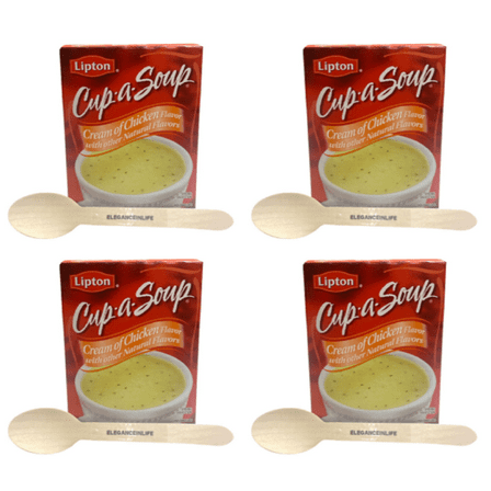 Lipton Cup-a-Soup Instant Soup Cream of chicken with Other Natural Flavors 2.4 oz Each with Eleganceinlife Wooden spoon Pack of 4