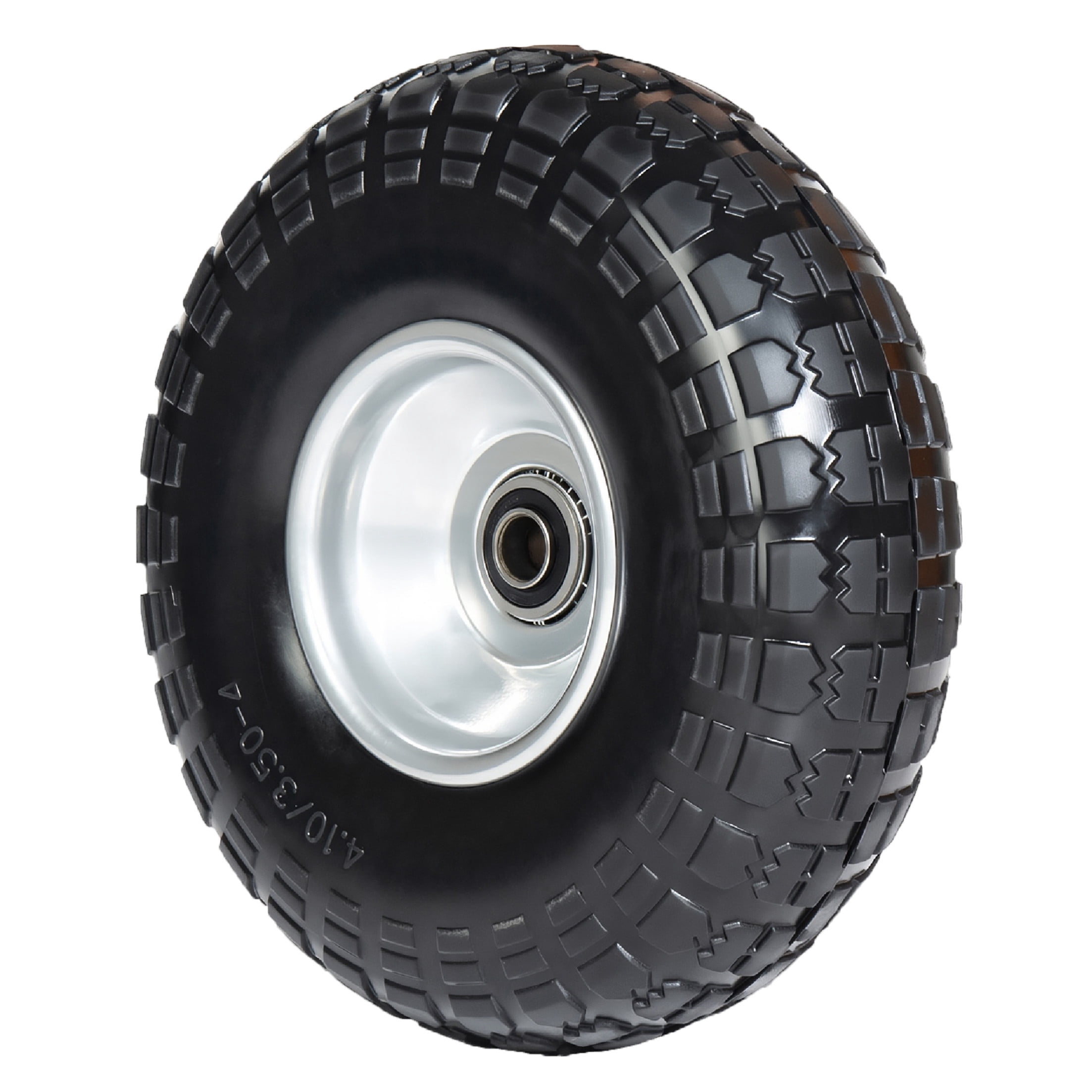 Noble House 10" x 3.2" Solid Flat-Free Tire & Wheel with 5/8" Bearings, Black, Heavy Duty for Wheelbarrows, Set of 4