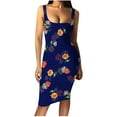 thumbnail image 2 of Wycnly Dresses for Women 2024 Night CLub Party Sexy Bodycon Midi Dresses Sleeveless Scoop Neck Floral Print Summer Knee-Length Formal Dress Navy l Under $5, 2 of 4