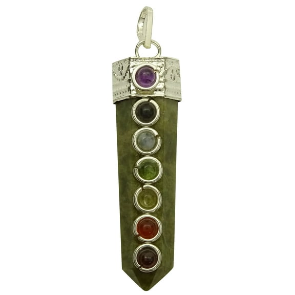 Harmonize Pencil Pendant Wand 7 Chakra Green Vessonite Stone Balancing Spiritual Gift Reiki Healing Crystal