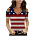 thumbnail image 1 of Midsumdr Womens Tops Summer 4th of July V-Neck Cold shoulder Shirts Casual Short Sleeve American Flag Print Blouse Top, 1 of 5