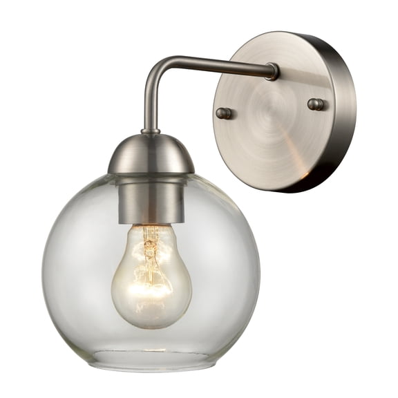 Atlas Lighting and Home 1-Light Wall Sconce with Round Glass Shade - 9.5" - Brushed Nickel Finish