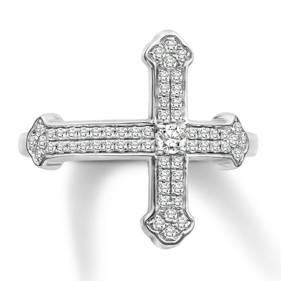 Araiya Fine Jewelry 10K White Gold Round-shape Lab Grown Diamond Cross Band Ring ( 1/3 cttw, D-F Color, VS Clarity) Size 6