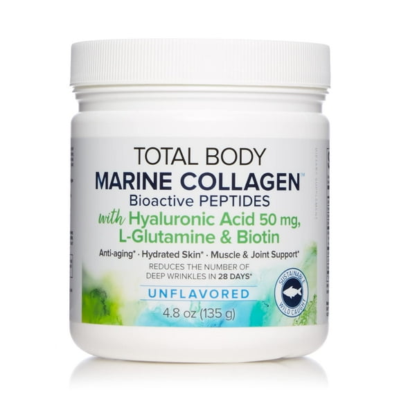 Natural Factors Total Body Marine Collagen, Bioactive Peptides Powder for Healthy Skin, Hair & Joints, Unflavored, 4.8 Oz