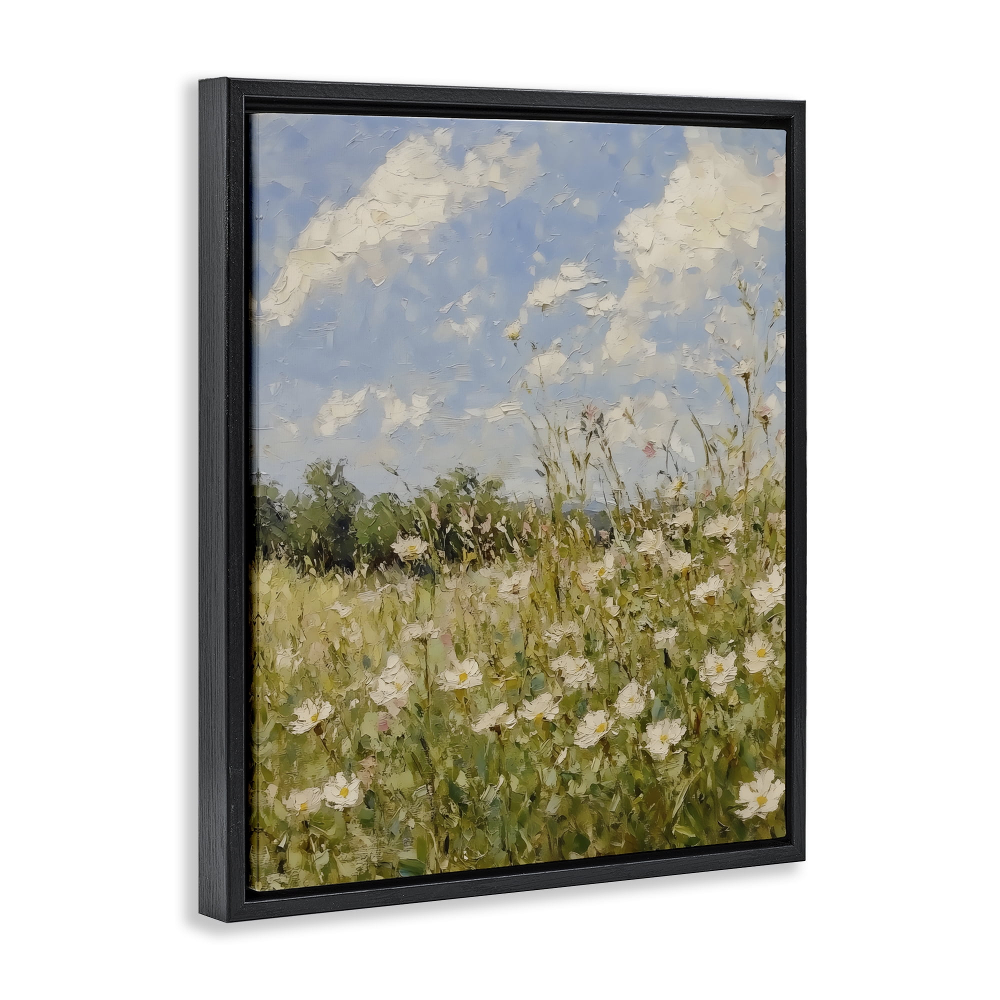 Stupell Industries Wildflower Field Beneath Blue Sky Black Framed Floater Canvas Wall Art, design by LSR Design Studio