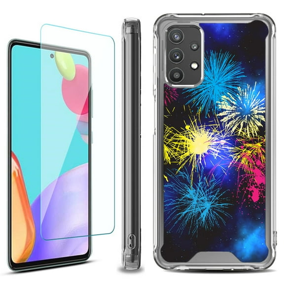 Shockproof Bumper Phone Case for Samsung Galaxy A53 5G, with Tempered Glass Screen Protector, by OneToughShield ® - Fireworks