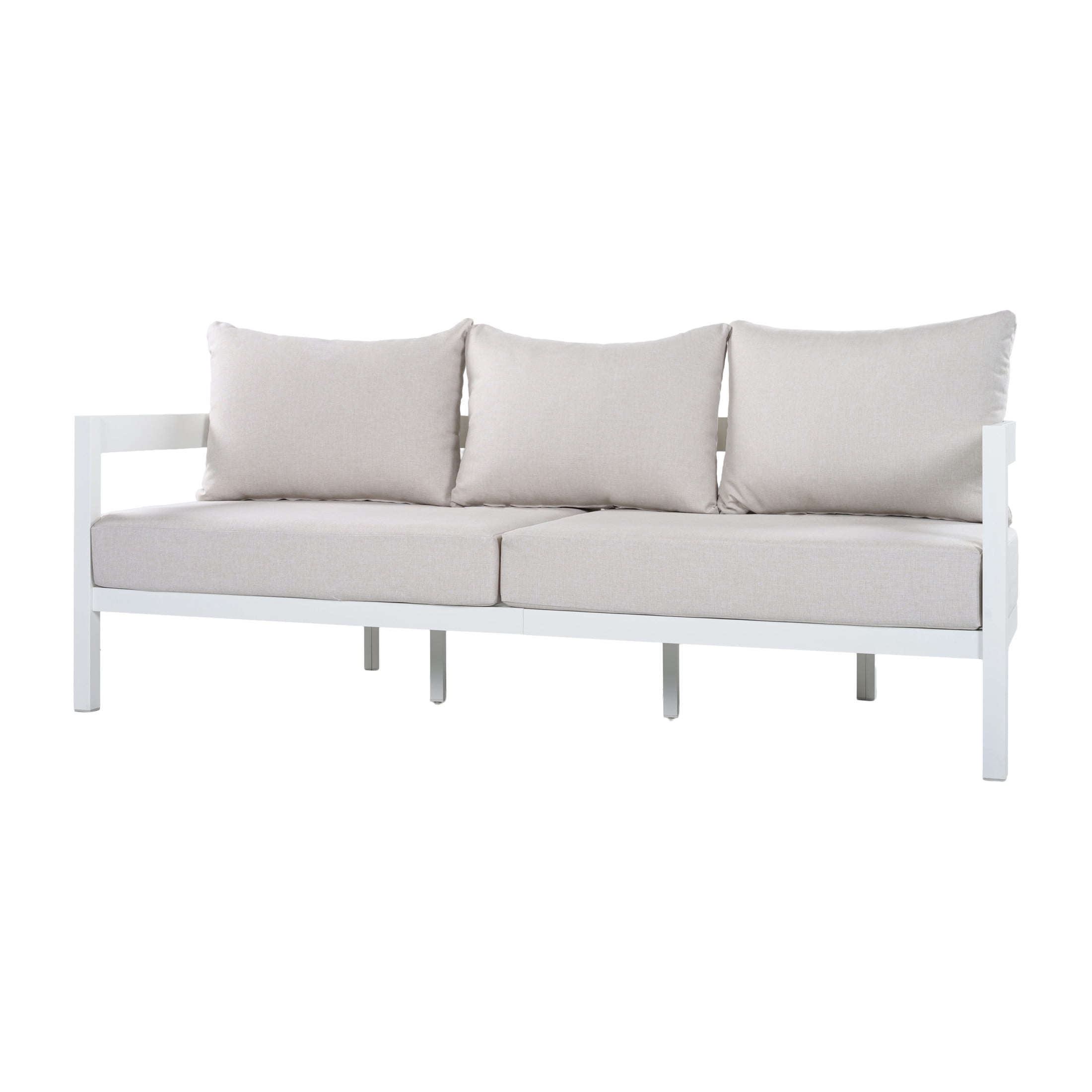 Christopher Knight Home Outdoor Aluminum 3-Seater Patio Sofa with Cushions, White + Beige
