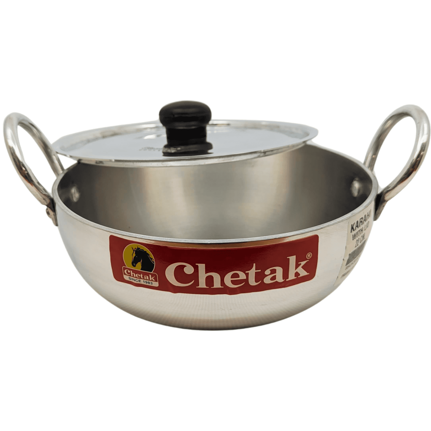 Chetak Aluminium Wok (Karahi/Kadai) with Lid, 22cm