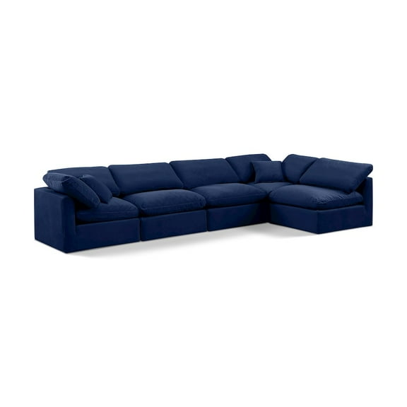 Meridian Furniture Indulge 164" Velvet L-Shaped Modular Sectional in Navy