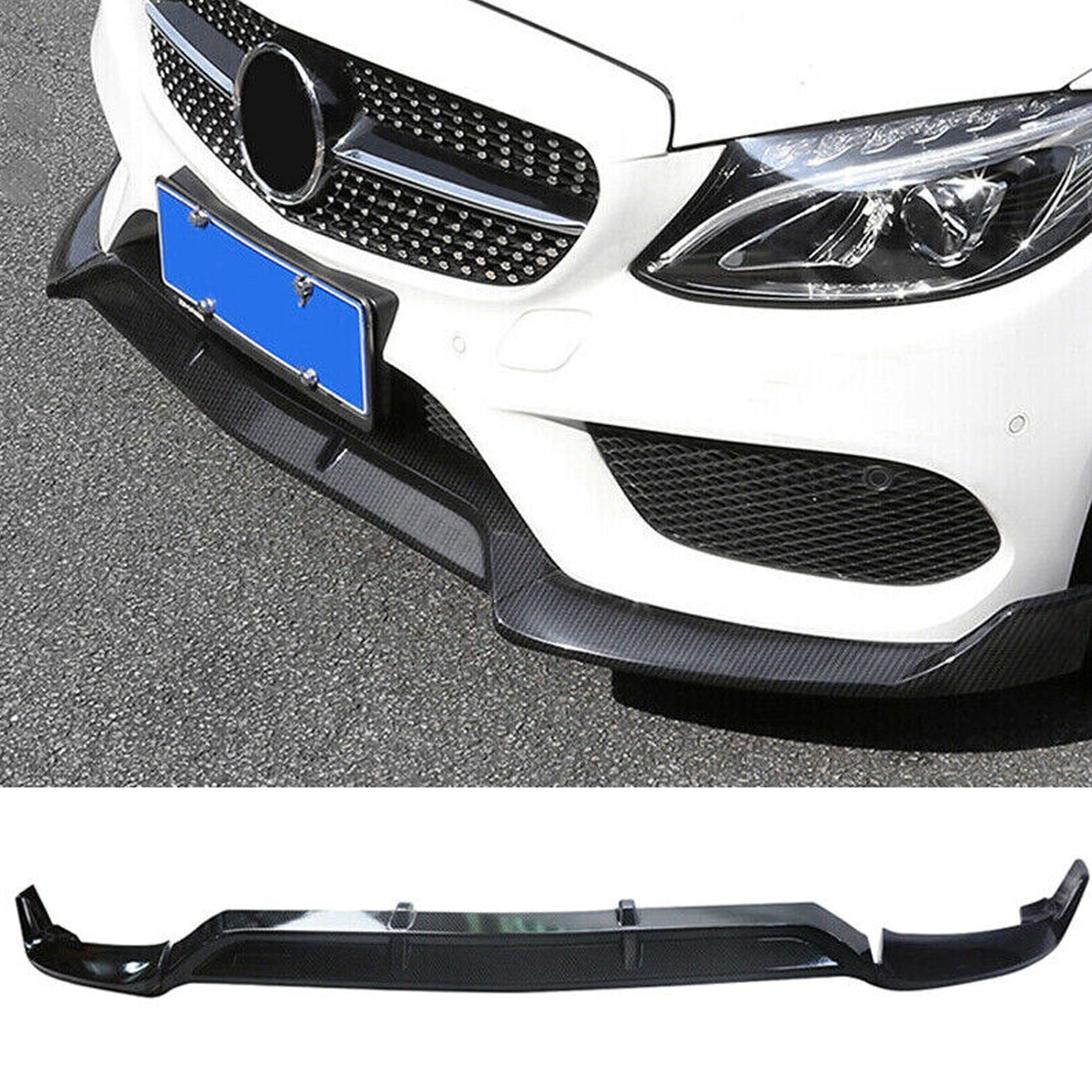 Gloss Black Front Bumper Lip Splitter – 3-Piece Kit – For 2015-2018 Mercedes W205 C-Class Sport – Adhesive/Screw On