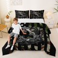 thumbnail image 2 of Feelyou Rustic Camo Fishing Bass Full Size Comforter Sets for Men Boys, Camouflage USA Flag Bedding Sets, Green Black, Black Reversible, 3pcs, 2 of 6