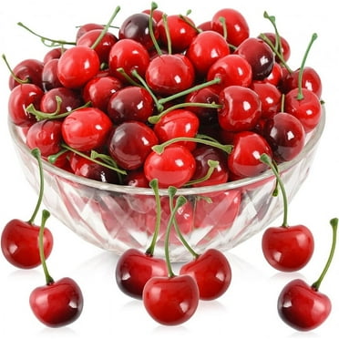 HUIANER 100Pcs Artificial Simulation Red & Black Cherries Lifelike Cherry Fake Fruit Models for Home Kitchen