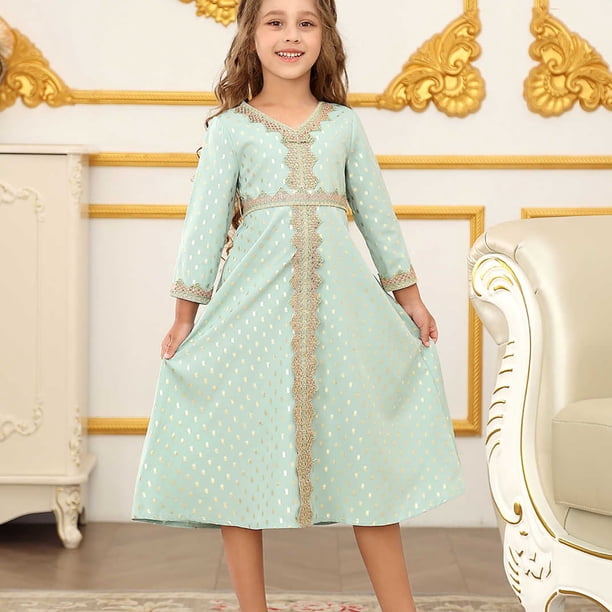 Vestido largo estilo étnico para niñas de talla mediana y grande.