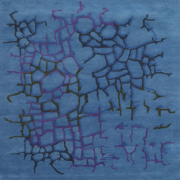 Ahgly Company Machine Washable Indoor Square Contemporary Bright Navy Blue Area Rugs, 8' Square