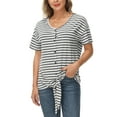 thumbnail image 3 of Sexy Dance Womens Loose Henley Striped Tunic Blouse Short Sleeve Button Down T Shirts Tie Front Knot Tops Summer Beach V-Neck Basic Tee, 3 of 4