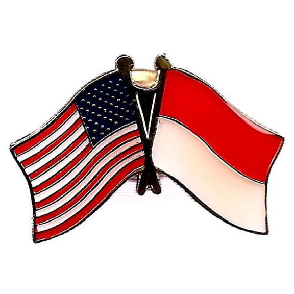 Pack of 50 Indonesia & US Crossed Double Flag Lapel Pins, Indonesian & American Friendship Pin Badge