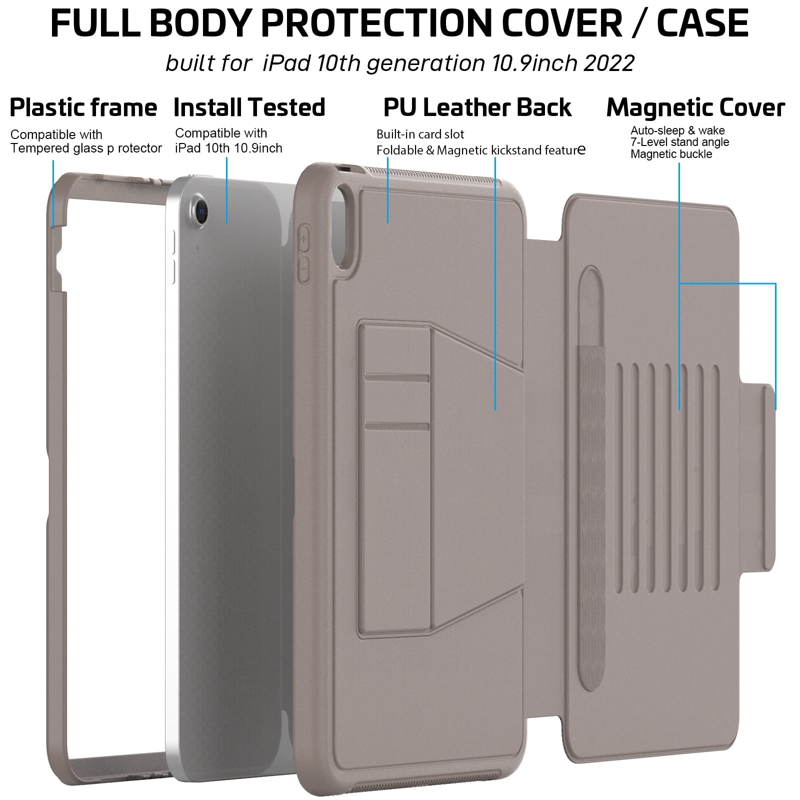 Dteck Case for iPad 11-inch (A16) 2025 / iPad 10th Generation 10.9-inch,Luxury Business Leather Smart Case Heavy Duty Rubber Card Holder Kickstand Folio Magnetic Cover with Pencil Holder,Rosegold