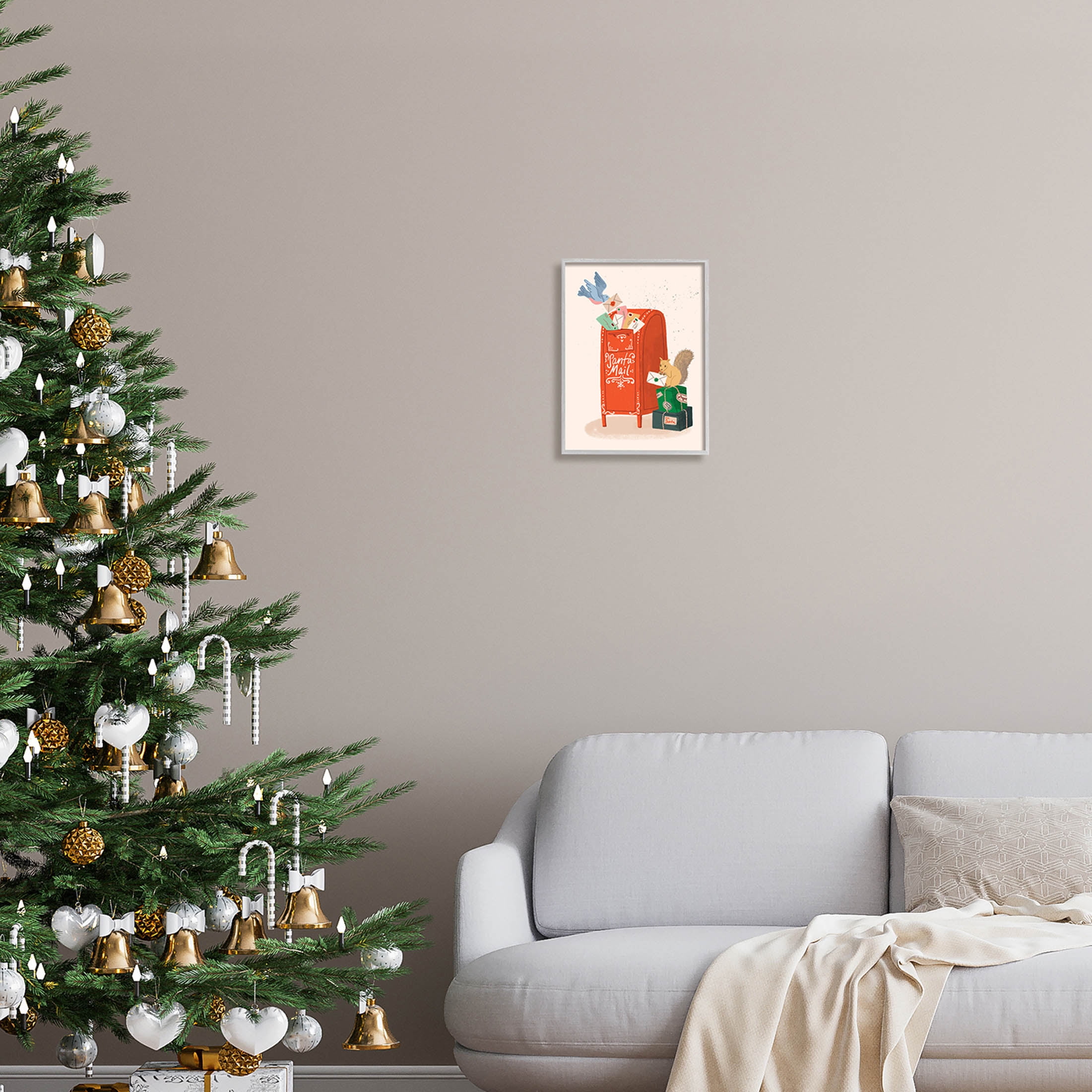 Stupell Industries Santa Mail Holiday Parcels Letters Graphic Art Gray Framed Art Print Wall Art, Design by Kristina Hultkrantz
