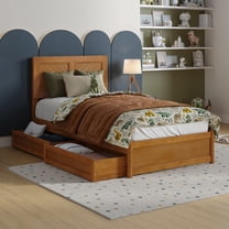 Clayton Twin Wood Platform Bed with Panel Footboard & Drawers in Light Toffee
