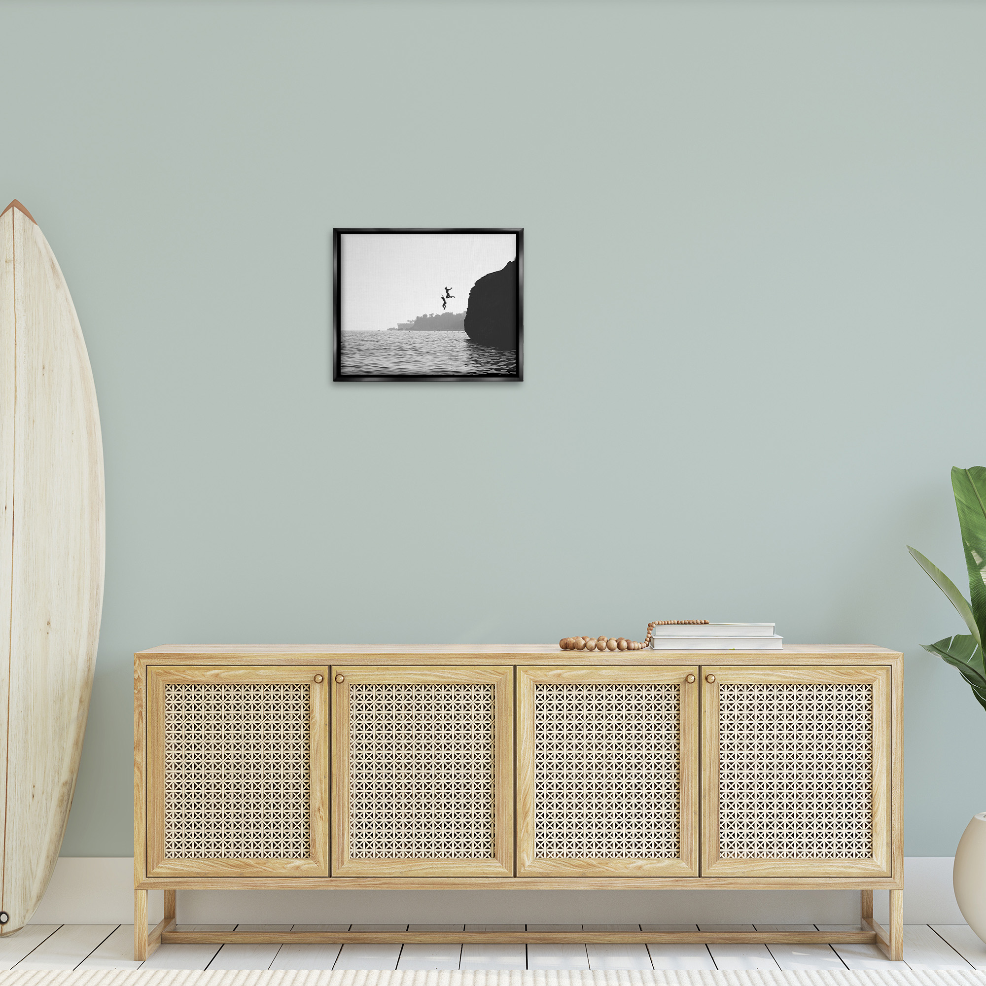 Stupell Industries Diving Ocean Cliff Landscape Photography Black Floater Framed Canvas Art Print Wall Art, 21 x 17