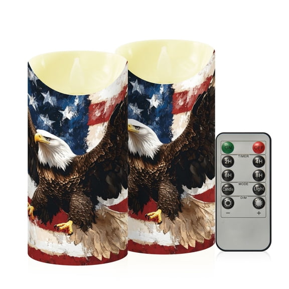 Wobogo American Patriotic Faith Flameless Candles with Remote Battery Operated Flickering LED Candles with Timer 2/4/6/8H Medium Size