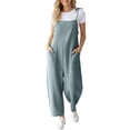 thumbnail image 2 of NMMUED Womens Rompers and Jumpsuits Cotton Linen Baggy Overalls Casual Sleeveless Spaghetti Strap Loose Wide Leg Lounge Pants with Pockets Outfits Light Blue S, 2 of 6