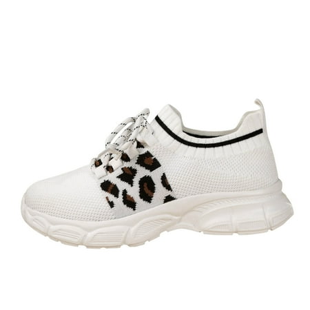 

ZIZOCWA Keen Shoes for Women Womens Slip On Sneaker Ladies Fashion Breathable Knitted Leopard Print Lace Up Thick Sole Casual Sports Shoes 42