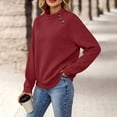 thumbnail image 6 of Mock Sweatshirts Women 2026 Fall Winter Fashion Casual Loose Pullover Long Sleeve Button Texture Tops (XL, Wine), 6 of 9