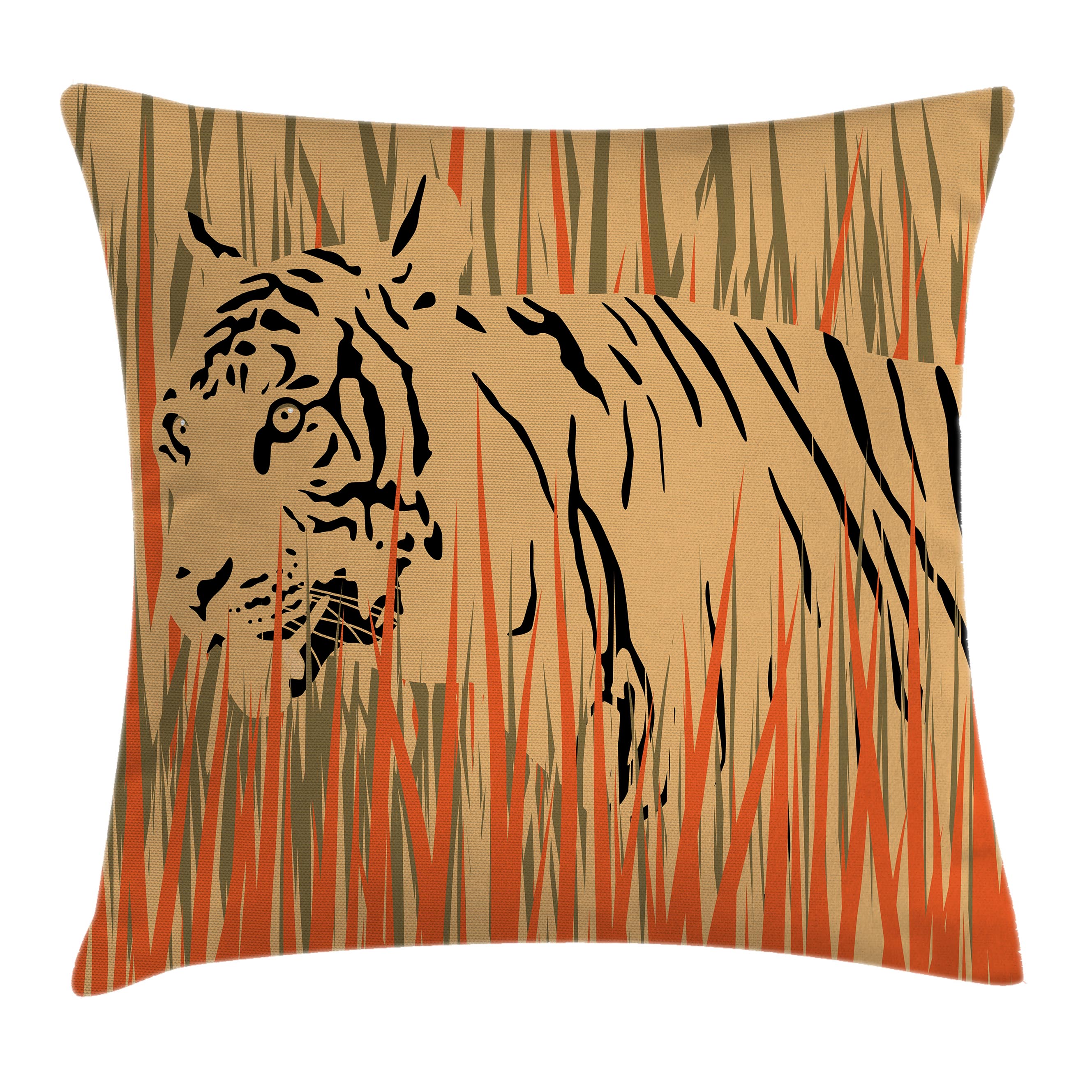 Wildlife Decor Throw Pillow Cushion Cover, Tiger in the Bushes