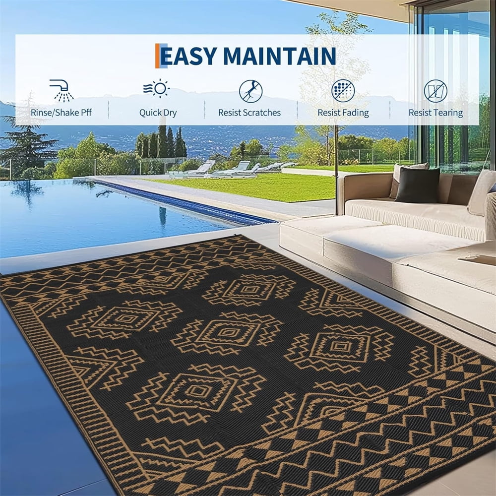 Outdoor Rug for Patio Waterproof 8×10ft/9×12ft/9×18ft Outdoor Reversible Plastic Straw Rug Large RV Mat Outside Camping Carpet for Deck Backyard Balcony Picnic Garden Picnic