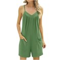 thumbnail image 1 of AherBiu Combinaisons Courtes Boho pour Femmes Sans Manches Col en V Jambes Larges Confortables pour l'Été avec Poches, 1 of 5