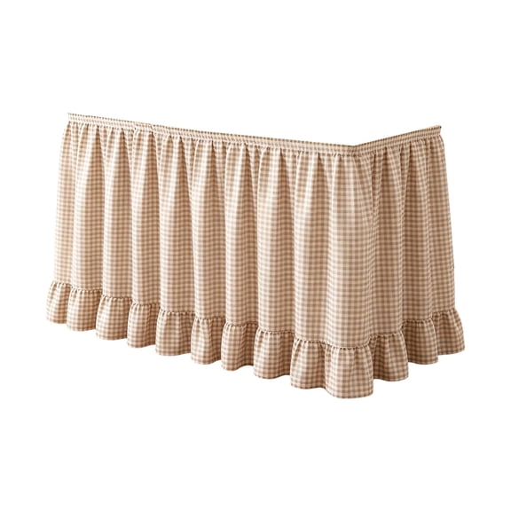 Khaki Checkered Ruffled Table Skirt, Detachable Wrap‑Around Table Curtain With Fastener Tape, Under‑Table Concealment Cover For Wedding Banquet, Buffet, Party, Podium Decoration (Khaki)