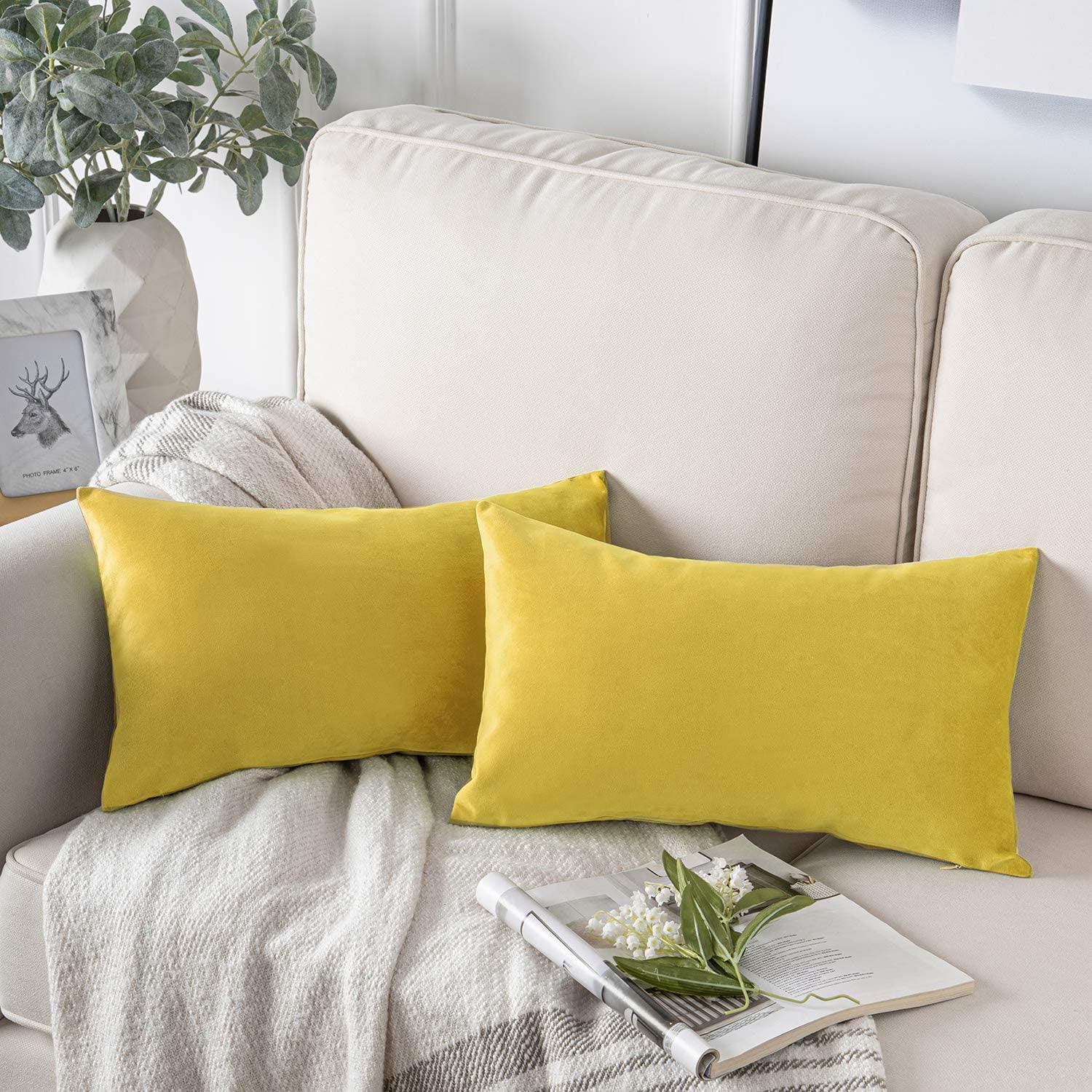 Htooq Pack Of 2 Velvet Decorative Throw Pillow Covers Soft Solid Square Cushion Case For Couch Yellow 26 X 26 Inches 65 X 65 Cm 10.83 X 10.75 X 1.97 I