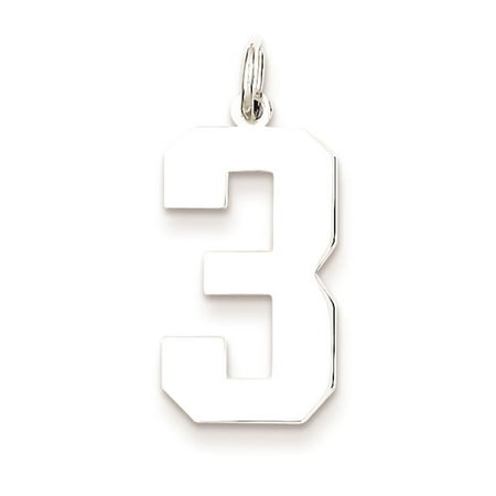 925 Sterling Silver Polished Large Number 3 Charm Pendant