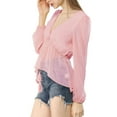thumbnail image 5 of MODA NOVA Junior's Deep V Neck Swiss Dots Blouse Chiffon Long Sleeves Sheer Shirt Top, 5 of 6