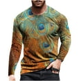 thumbnail image 2 of Blczomt Long Sleeve Mens Shirts Trendy Casual Brown Crew Neck Tie Dye T Shirt M, 2 of 3