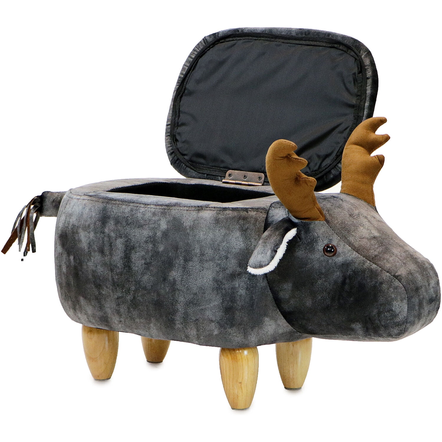 Critter Sitters 15-In. Seat Height Dark Gray Elk Animal Shape Storage Ottoman - Furniture for Nursery, Bedroom, Playroom, and Living Room Decor