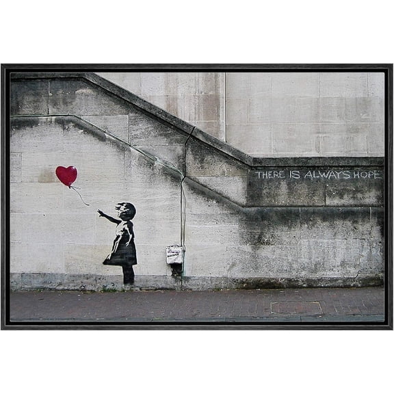 Aaheei Canvas Print Wall Art Banksy There is Always Hope Girl with Heart Graffiti & Street Art Cityscape Illustrations Art Bohemian for Living Room, Bedroom, Office