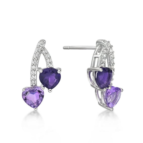 Brilliance 925 Sterling Silver Genuine Amethyst and Created White Sapphire Bypass Earrings
