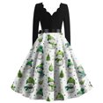 thumbnail image 3 of Women's Casual Fashion Christmas Holiday Print V-neck Vintage Dress for Retro Style and Party Occasions, Comfortable Women's Long Sleeve Holiday Dress,Green,S, 3 of 3