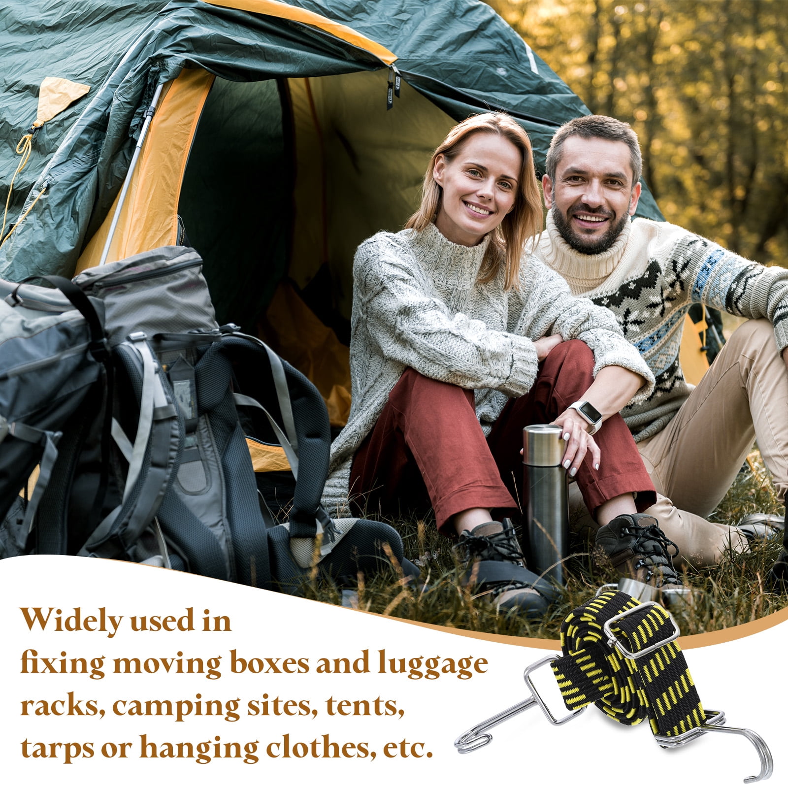 Uxcell 6 Pack Adjustable Bungee Cords with Hooks, 39 Inch Flat Heavy Duty Elasticity Straps Rubber Bungee Cords with Buckle for Outdoor, Camping, Tarp, Bike Rack, Luggage, Black Yellow