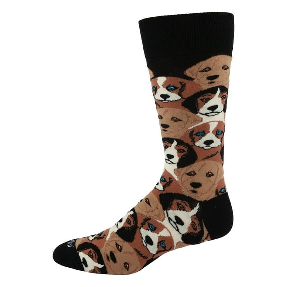 MeMoi Men's Puppy Dog Face Bamboo Blend Novelty Crew Sock - Mens - Male, 10-13, Black