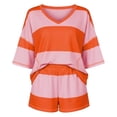 thumbnail image 4 of IWRICH Two Piece Sets for Women Summer Casual Sets Striped Shirts and Shorts Set Oversized Matching Outfits Orange M, 4 of 4