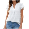 thumbnail image 2 of Lixiuxyad Womens Casual Solid T Shirt V Neck Short Sleeve Top Blouse Summer Tee Shirts,White L, 2 of 6