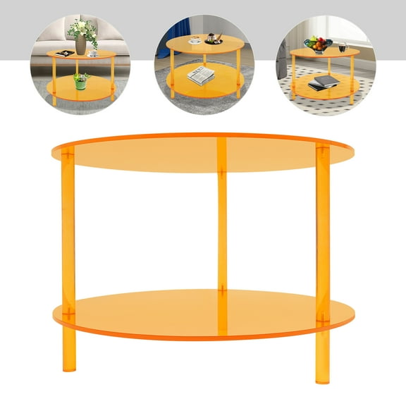 60*42cm Orange Round Acrylic Coffee Table Modern Coffee Table 2-Tier Coffee Table for Coffee Shops, Homes