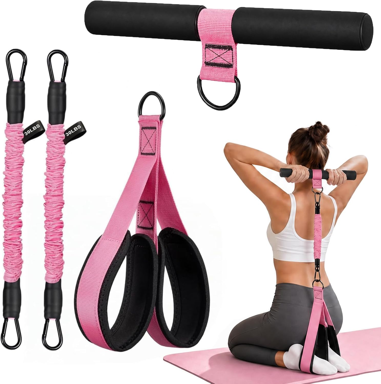 Upgraded Pedal Resistance Band with Handle - 60LBs Adjustable Multifunction Exercise Bands for Core & ABS Workout - Portable Sit Up Equipment for Waist, Arm, and Leg Training at Home Gym