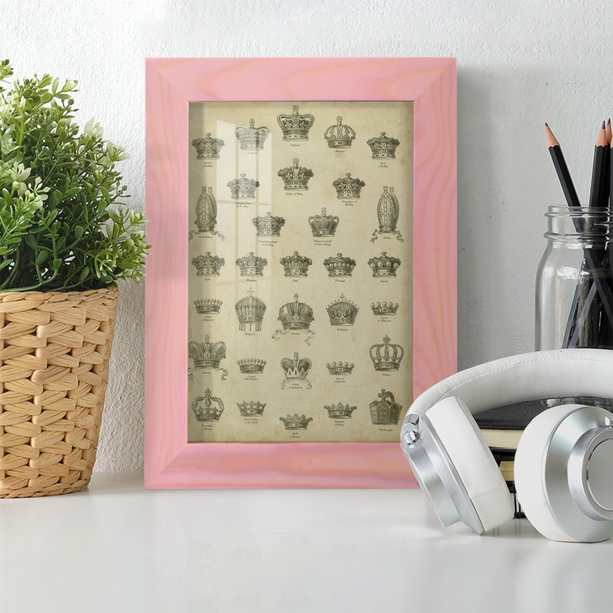 Heraldic Crowns & Coronets V -Framed Print w/glass-Sunset Pink