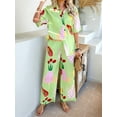 thumbnail image 4 of Conjunto de 2 Piezas de Chándal de Verano para Playa con Camisa de Corta y Botones para Mujer, Top Estampado, Pantalones Cortos de Descanso Flores de Frutas L, 4 of 9